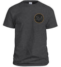 Dark heather grey Gildan cotton t-shirt with the Armadyne Manufacturing logo on the front, offering a comfortable and durable fit for casual wear.