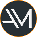 Logo with white design on a dark background