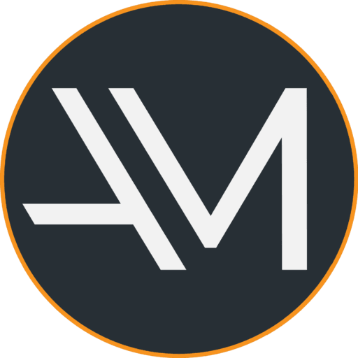 Logo with white design on a dark background